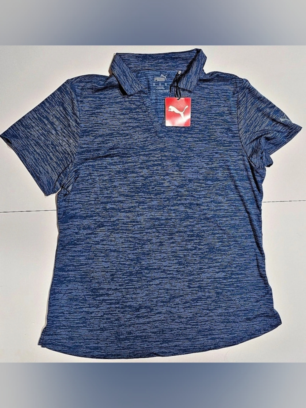 Women's Puma Heathered Blue Short Sleeve Polo Shirt Size XL